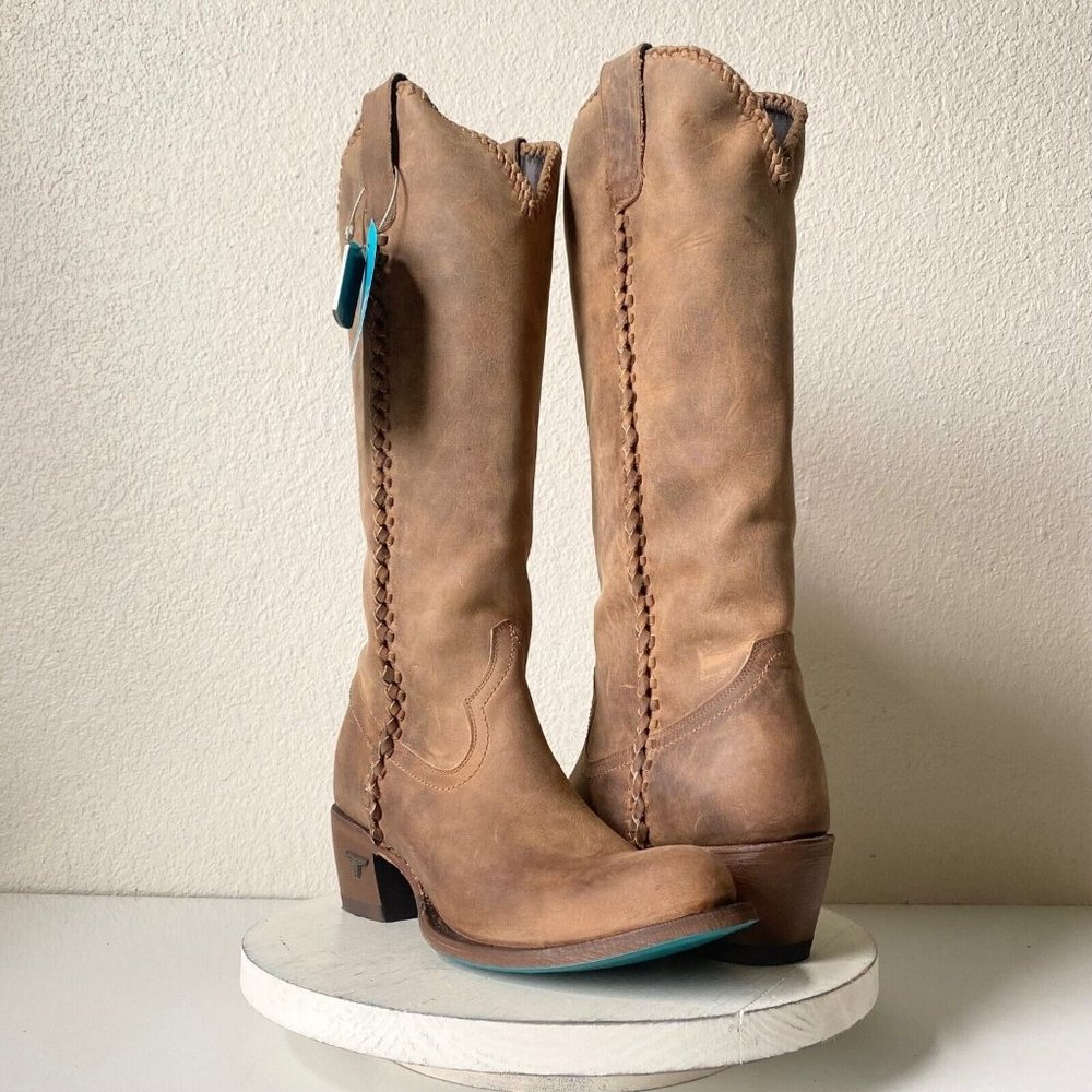 Lane PLAIN JANE Womens Western Boots 9 Brown Leather Cowboy Round Toe 16" Tall